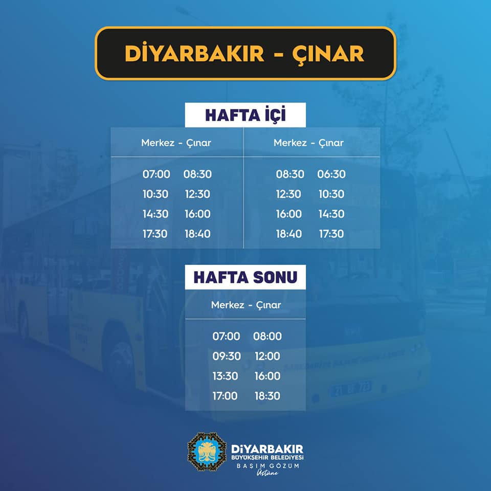 Çınar - Diyarbakır Arası Belediye'ye Ait toplu taşıma araçları hizmet saatleri değişti